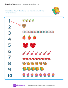 Count and Match (1-10) - Books | Math Worksheet