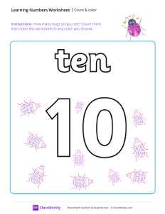 Count and Color - Ten | Math Worksheet