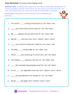 Auxiliary verbs - Lifesaver | Grammar Worksheet