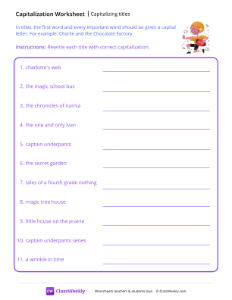 Capitalizing Titles - Football | Reading & Writing Worksheet