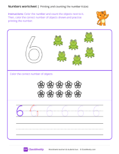 Count and Print (6) - Hello Tiger | Math Worksheet