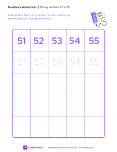 Writing numbers 51 to 55 - Pencil | Math Worksheet