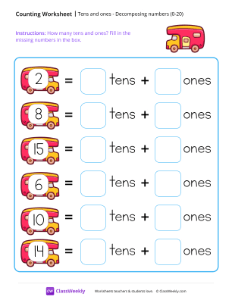 Tens and ones - Decomposing numbers (0-20) - Van | Math Worksheet