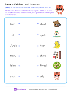 Match the synonyms - Tiger | Reading & Writing Worksheet