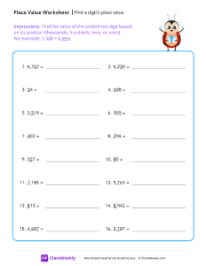 Find a digit's place value - Lady bug | Math Worksheet