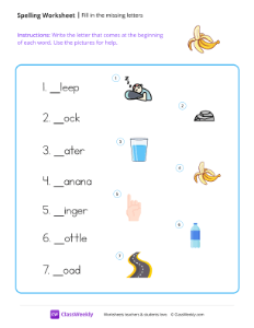 Fill in the missing letters - Banana | Reading & Writing Worksheet