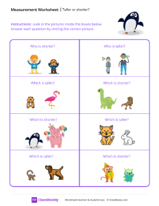 Taller or shorter - Penguin | Math Worksheet