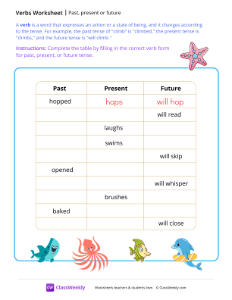 Verb tenses - Sea | Grammar Worksheet