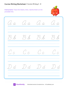 Cursive Writing A to D | Reading & Writing Worksheet