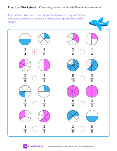 Comparing proper fractions (different denominators) - Airplane | Math Worksheet