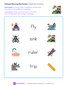 Match the homonyms - Trip | Reading & Writing Worksheet