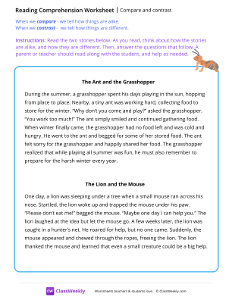 Compare and contrast - Tiny Ant | Reading & Writing Worksheet