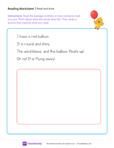 Read and draw - Balloon | Reading & Writing Worksheet