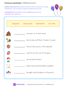 Indefinite pronouns - balloons | Grammar Worksheet