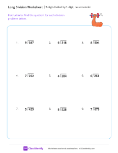 3-digit divided by 1-digit (no remainder) - Gym | Math Worksheet