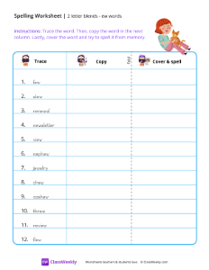 2 letter blends - ew words | Reading & Writing Worksheet