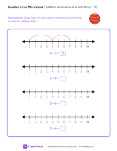 Addition sentences and number lines (1-10) - Jupiter | Math Worksheet