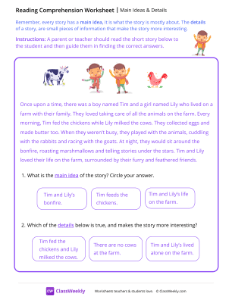 Main Ideas & Details - Farm Life | Reading & Writing Worksheet