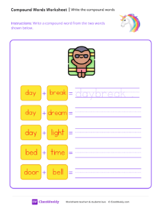 Write the compound words - Unicorn | Reading & Writing Worksheet