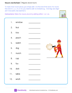 Regular plural nouns - Window | Grammar Worksheet