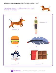 Measuring length with a ruler (in) - Hot Dog | Math Worksheet