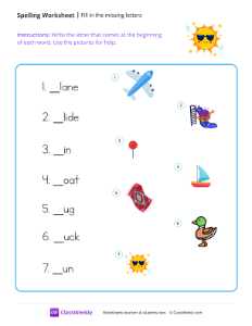 Fill in the missing letters - Sun | Reading & Writing Worksheet