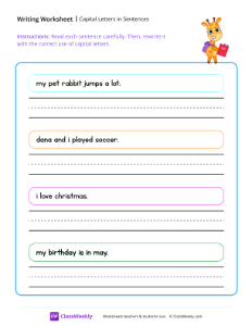 Capital letters in sentences - Giraffe | Reading & Writing Worksheet