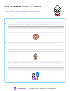 Trace and copy sentences - Grandma | Reading & Writing Worksheet