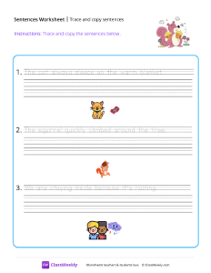 Trace and copy sentences - Squirrel | Reading & Writing Worksheet