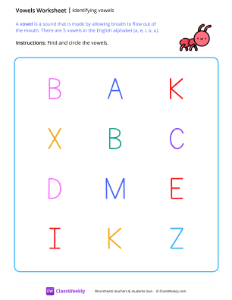 Identifying Vowels - Ant | Reading & Writing Worksheet