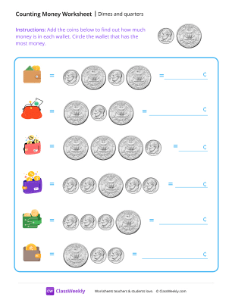 Counting Money - Dimes and Quarters | Math Worksheet