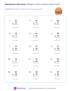 Multiply 2 by 2 digits - Burger | Math Worksheet