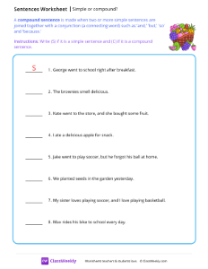 Simple or compound sentences - Fruit | Reading & Writing Worksheet