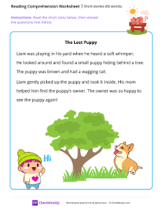 Short stories (60 words) - The Lost Puppy | Reading & Writing Worksheet