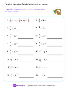 Divide fractions by whole numbers - 3D Glasses | Math Worksheet