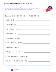 Order of operations - Ticket | Math Worksheet