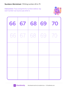 Writing numbers 66 to 70 - ABC Book | Math Worksheet