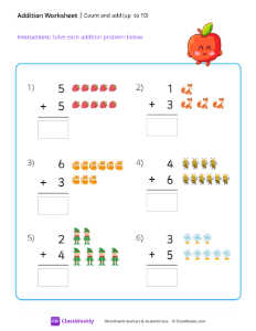 Count and add (up to 10) - Apple | Math Worksheet