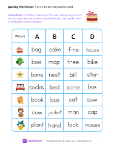 worksheet-Circle-the-correctly-spelled-word---Cake