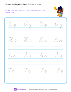 Cursive Writing Q to T | Reading & Writing Worksheet