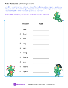 Write irregular verbs - Chameleon | Grammar Worksheet