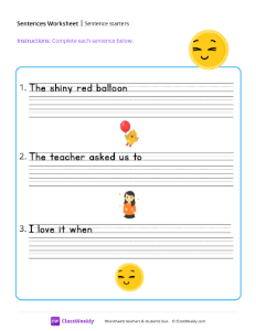 Sentence starters - Happy | Reading & Writing Worksheet