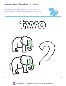 Count and Color - Two | Math Worksheet