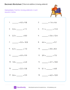 Decimal addition (missing addend) - Relaxing | Math Worksheet