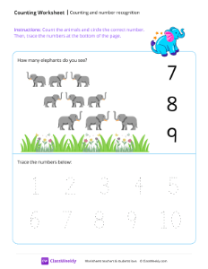 Counting and number recognition (9) - Elephant | Math Worksheet