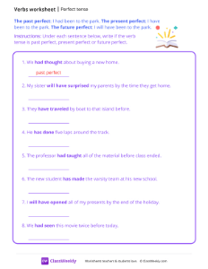 Perfect Tenses - Book Magic | Grammar Worksheet