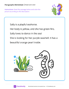 Read and color - Seahorse | Reading & Writing Worksheet