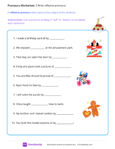 Write reflexive pronouns - Pasta | Grammar Worksheet