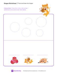 Trace and draw the shapes - Circles | Math Worksheet