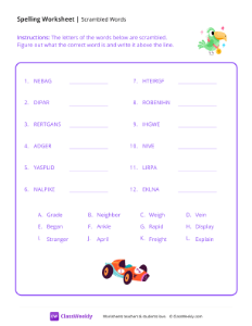 Scrambled Words - Parrot Winner | Reading & Writing Worksheet